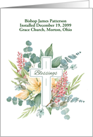 Custom Name Bishop Installation Blessings Cross and Flowers card