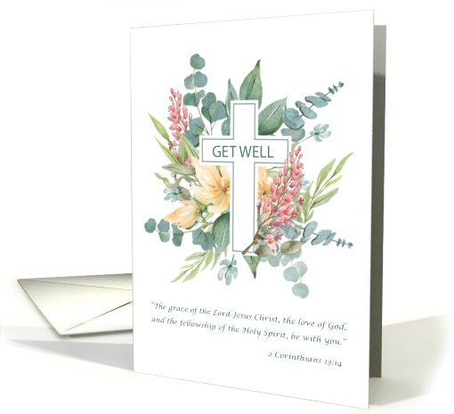 Get Well Religious Cross with Watercolor Wildflowers Blessings card