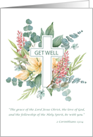 Get Well Religious Cross with Watercolor Wildflowers Blessings card