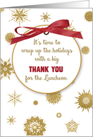 Thank You For Holiday Luncheon Gold Snowflakes Red Ribbon card