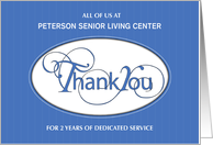 Two Year Employee Anniversary Custom Business Thank You Blue Script card