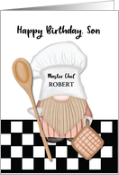 Custom Name Son Birthday Whimsical Gnome Chef Cooking card