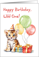 Birthday Cute Bengal Tiger with Party Hat card