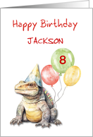Birthday Customize Name Age Komodo Dragon Lizard Party Hat Ballons card