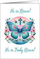 Easter Christian Risen Lord Butterfly in Teal Pink and Purple card