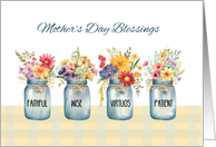 Mothers Day Religious Blessings with Mason Jars Vases of Wildflowers card