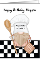 Custom Name Stepson Birthday Whimsical Gnome Baker Baking card