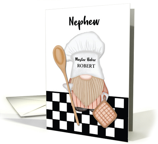 Custom Name Nephew Birthday Whimsical Gnome Baker Baking card