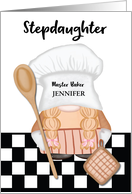 Custom Name Stepdaughter Birthday Whimsical Gnome Baker Baking card