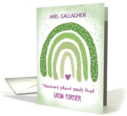 Thanks Teacher Custom Name From Young Student Green Soft Rainbow card