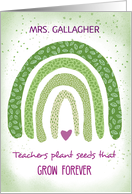 Thanks Teacher Custom Name From Young Student Green Soft Rainbow card