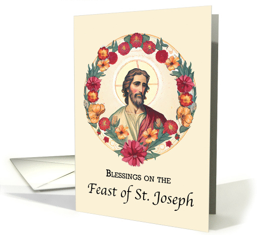St. Joseph Day Blessings in Circle Wreath of Flowers card (1818224)