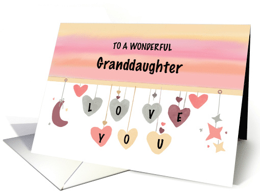 Granddaughter Birthday Love Watercolor Hearts Moon Stars card