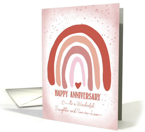Daughter and Son in Law Anniversary Soft Pink Watercolor Rainbow card