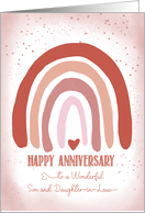 Son and Daughter in Law Anniversary Soft Pink Watercolor Rainbow card