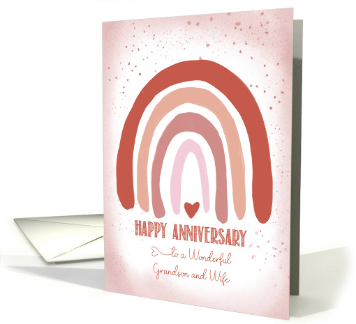 Grandson and Wife Anniversary Soft Pink Watercolor Rainbow card