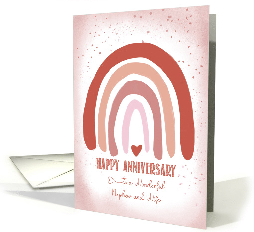 Nephew and Wife Anniversary Soft Pink Watercolor Rainbow card