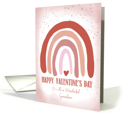 Grandson Valentine Hand Painted Soft Pink Watercolor Rainbow card