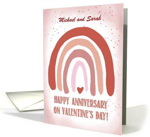 Custom Names Anniversary on Valentines Day Soft Pink Red Rainbow card