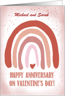 Custom Names Anniversary on Valentines Day Soft Pink Red Rainbow card
