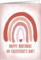 Birthday on Valentines Day Hand Painted Boho Soft Pink Rainbow card