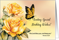Religious Birthday Yellow Roses with Monarch Butterfly card