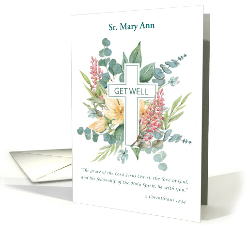 Custom Name Nun Get Well Cross with Watercolor... (1822544)