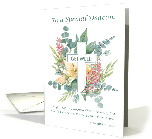Get Well Religious Cross with Watercolor Wildflowers Blessings card
