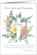 Get Well Religious Cross with Watercolor Wildflowers Blessings card