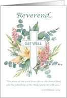 Minister Get Well Religious Cross with Watercolor Wildflowers Blessing card