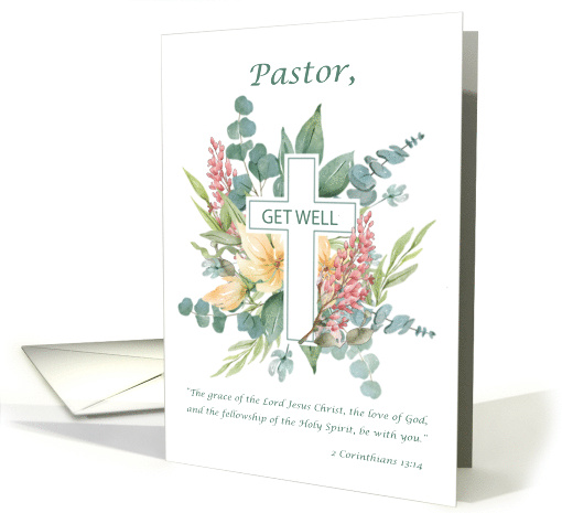 Pastor Get Well Religious Cross with Watercolor... (1822560)