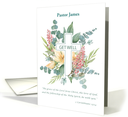 Custom Name Pastor Get Well Cross with Watercolor... (1822562)