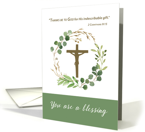 Thank You Religious Blessing Thanks be To God Greenery Wreath card