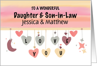 Personalized Name Daughter and Son in Law Valentine Hearts Moon Stars card