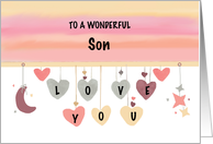 Son Valentine Love Hearts Moon Stars card