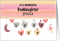Personalize Name Goddaughter Valentine Hearts Moon Stars card