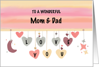 Mom and Dad Valentine Love Hearts Moon Stars card