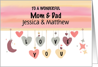 Personalize Name Mom and Dad Valentine Hearts Moon Stars card
