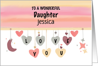 Personalized Name Daughter Birthday Hearts Moon Stars card