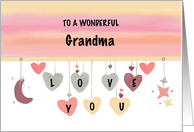 Grandma Birthday Love Watercolor Hearts Moon Stars card