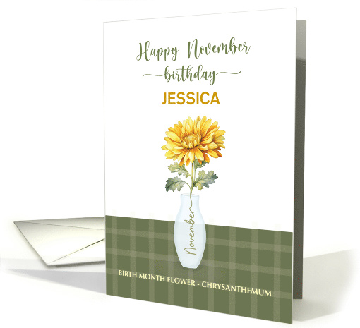 November Birthday Custom Name Birth Month Flower Chrysanthemum card