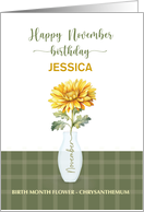 November Birthday Custom Name Birth Month Flower Chrysanthemum card