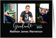 3 Photo Graduation Announcement Custom Personalize Black White card