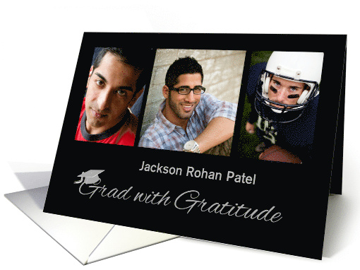 Graduation 3 Photo Announcement Grad with Gratitude. card (1825564)