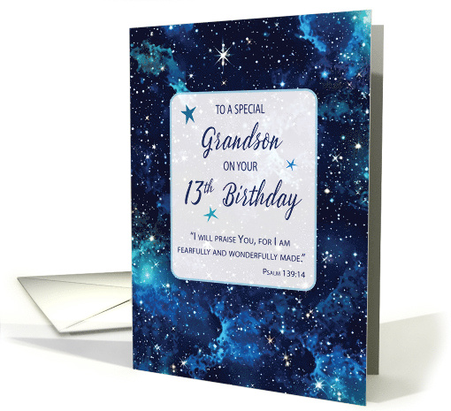 Grandson Religious 13th Birthday Stars in Galaxy Sky card (1826192)