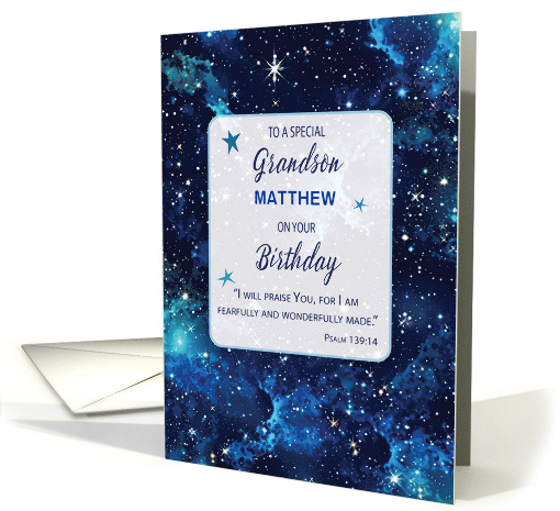 Grandson Customizable Name Religious Birthday Stars in Sky card