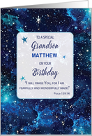 Grandson Customizable Name Religious Birthday Stars in Sky card