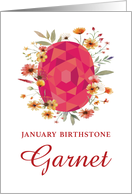 January Birthstone Garnet Birthday with Wildflowers card