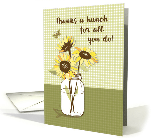 Mothering Sunday with Sunflowers in Mason Jar on Plaid card (1827112)