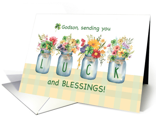 Godson St Patricks Day Luck and Blessings Wildflowers in Jars card